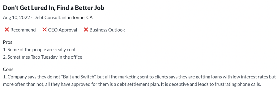 Americor review stating that the company is a bait and switch
