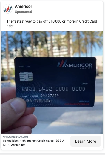 Americor Social Media Debt Ad